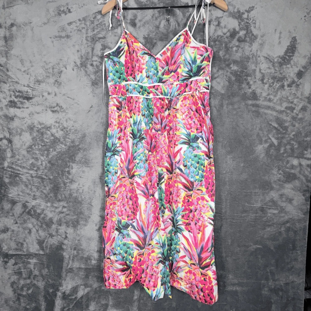 J.Crew Womens Pineapple Print Sundress Size‎ 4 Multicolor Midi Tie Shoulder